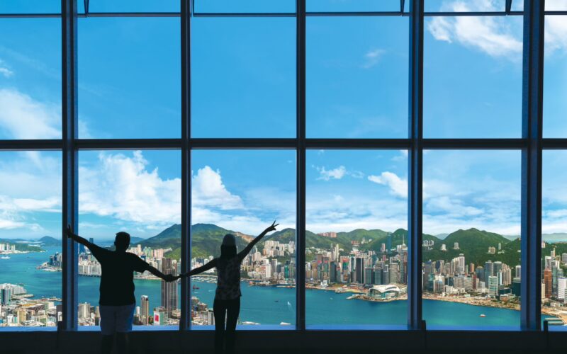 city view couple silhouette