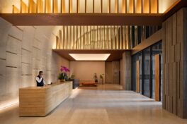 hotel lobby with a japanese inspired design