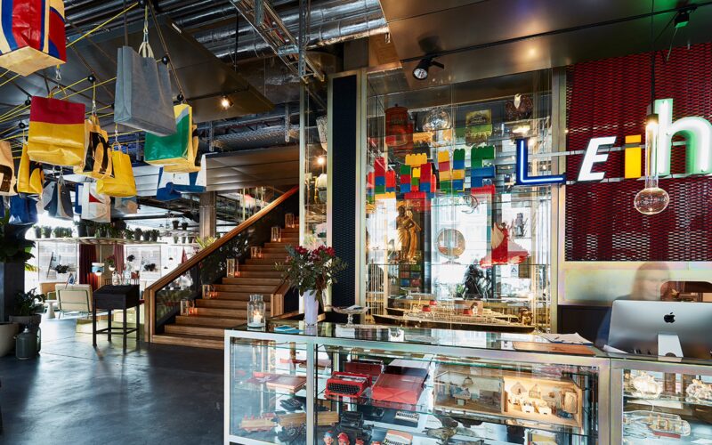 Interior of 25hours Hotel Z&uuml;rich Langstrasse, featuring colourful contemporary furnishings and d&eacute;cor.