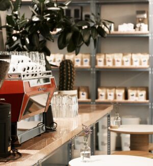 Coffee counter inside Mir&oacute; Coffee, a speciality coffee roastery in Zurich.