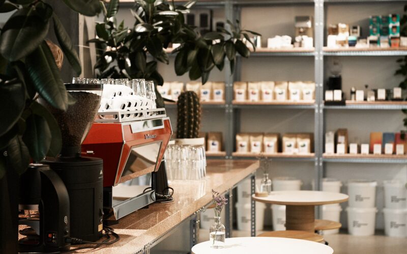 Coffee counter inside Mir&oacute; Coffee, a speciality coffee roastery in Zurich.