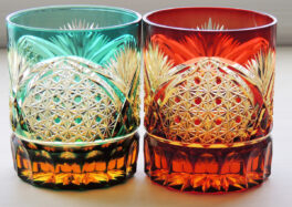 Kiriko cut glass stained cups