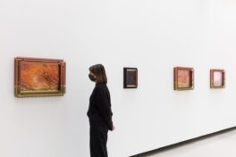 A visitor viewing the art gallery